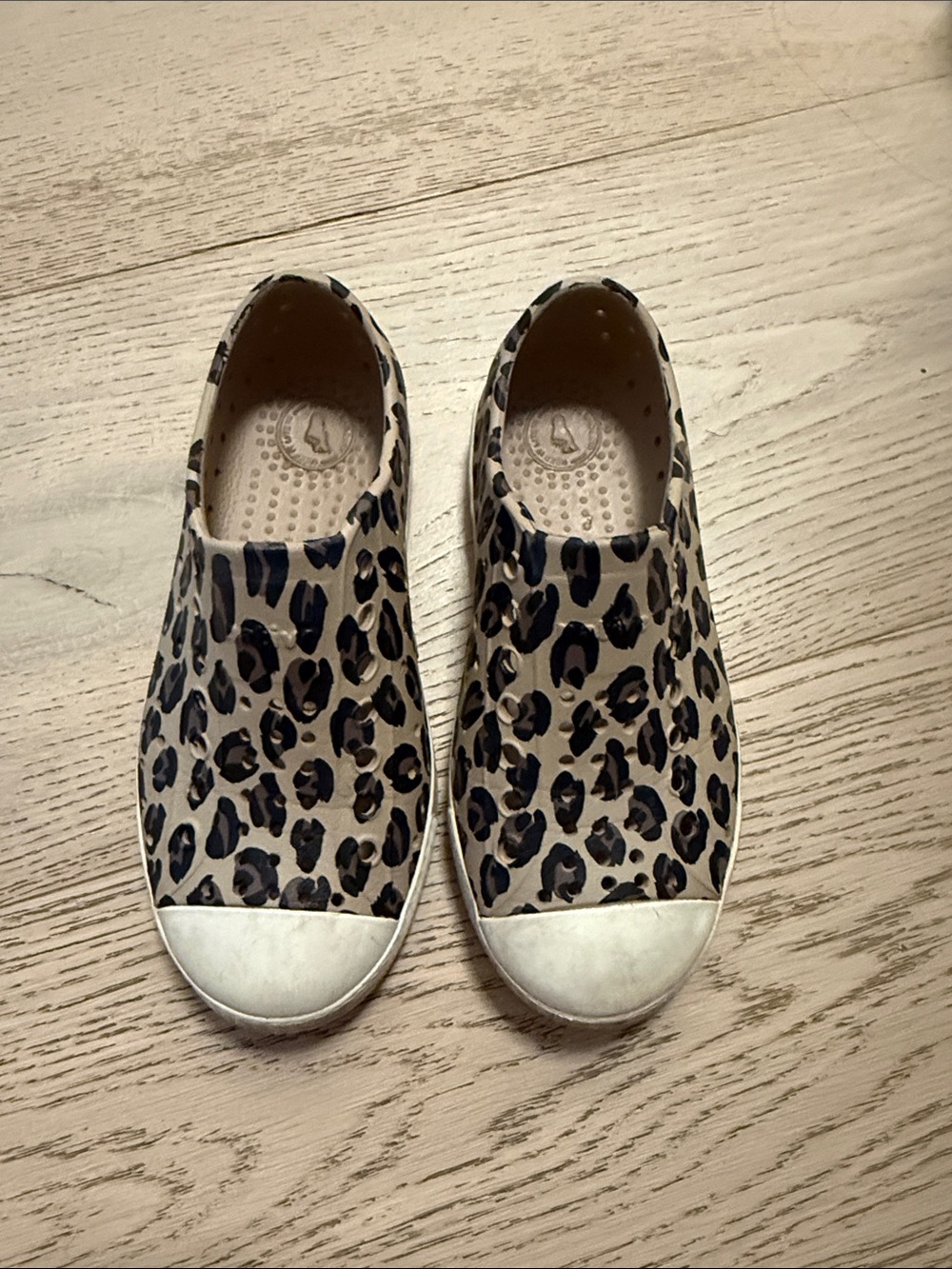 Native Kids Leopard Slip-On Sneakers - Beige/Black